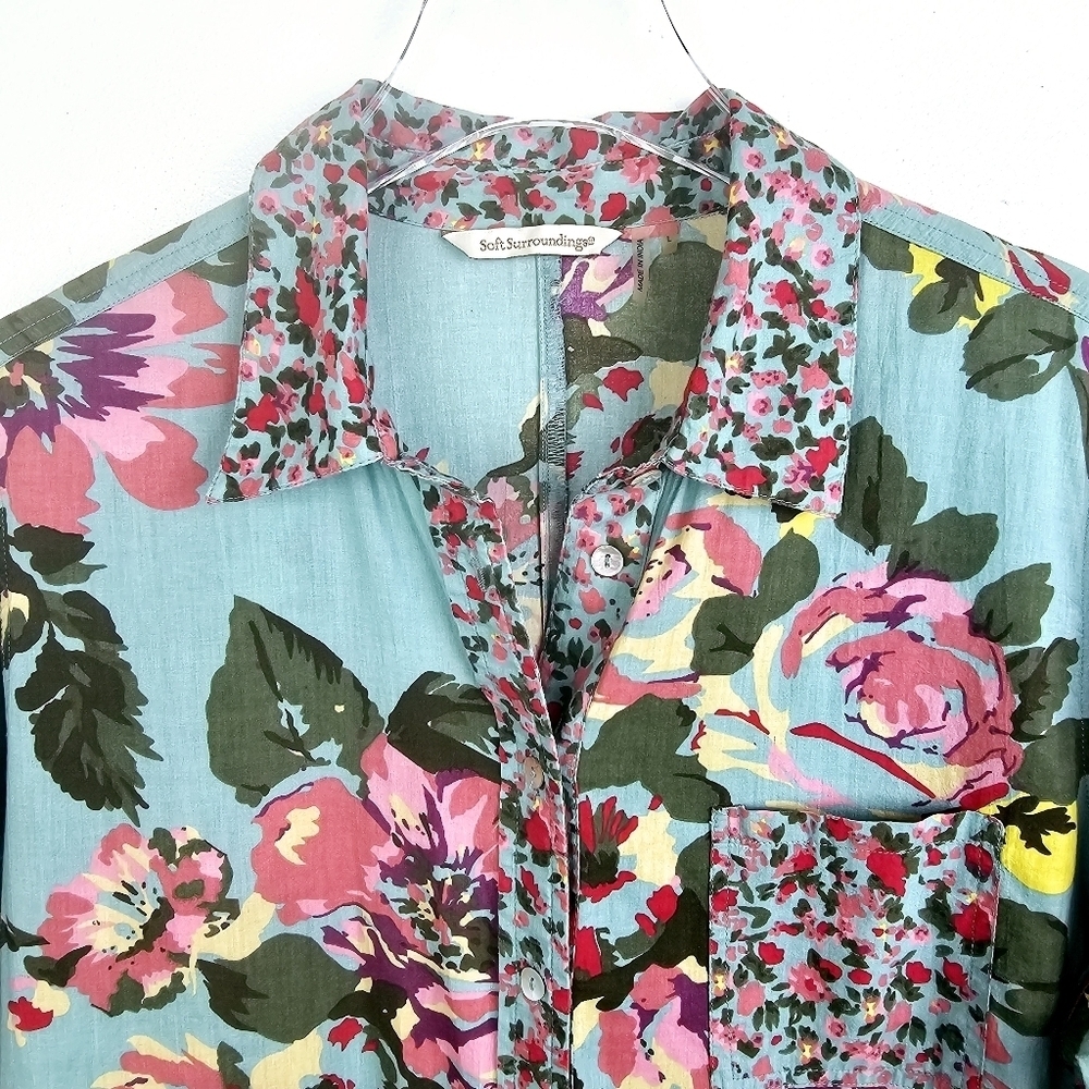 Soft Surroundings 2AK54 Scattered Roses Floral Tunic Shirt Large - Picture 6 of 9